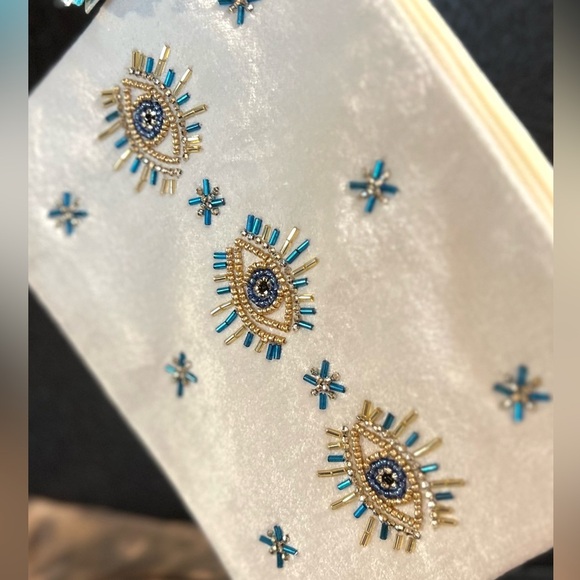 👁️MADE IN INDIA Handcrafted Embellished Embroidered Eye Design Clutch👁️-NWT - Picture 1 of 14